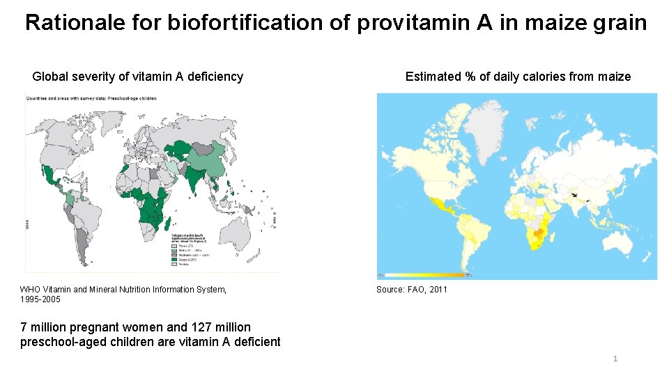 Rationale for biofortification of provitamin A in maize grain Global severity of vitamin A