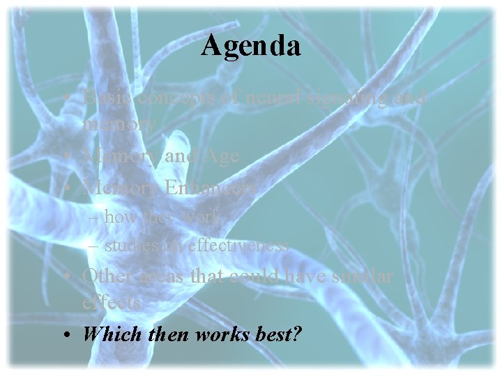 Agenda • Basic concepts of neural signaling and memory • Memory and Age •