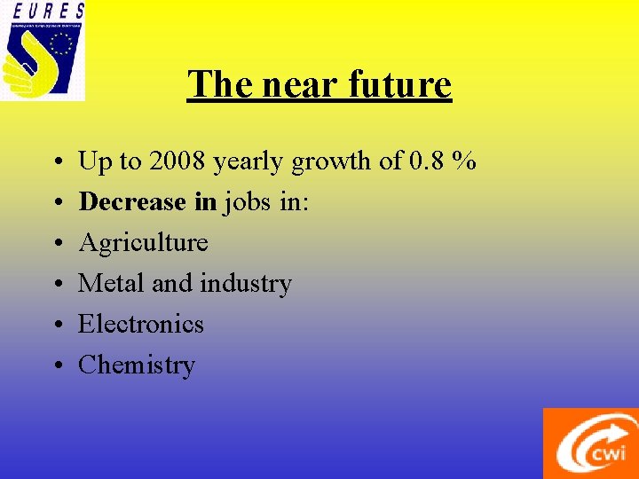 The near future • • • Up to 2008 yearly growth of 0. 8