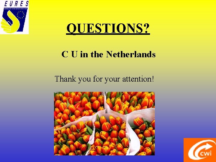 QUESTIONS? C U in the Netherlands Thank you for your attention! 
