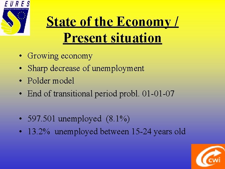 State of the Economy / Present situation • • Growing economy Sharp decrease of