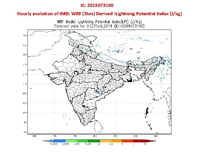 IC: 2019073100 Hourly evolution of IMD: WRF (3 km) Derived : Lightning Potential Index