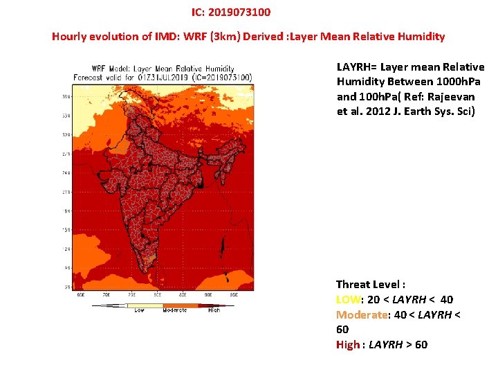 IC: 2019073100 Hourly evolution of IMD: WRF (3 km) Derived : Layer Mean Relative