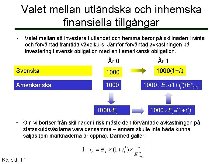 Valet mellan utländska och inhemska finansiella tillgångar • Valet mellan att investera i utlandet