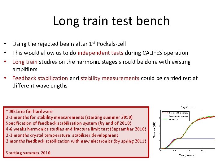 Long train test bench • Using the rejected beam after 1 st Pockels-cell •