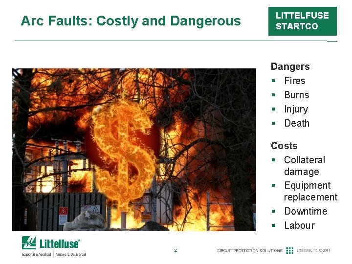 Arc Faults: Costly and Dangerous LITTELFUSE STARTCO Dangers § Fires § Burns § Injury