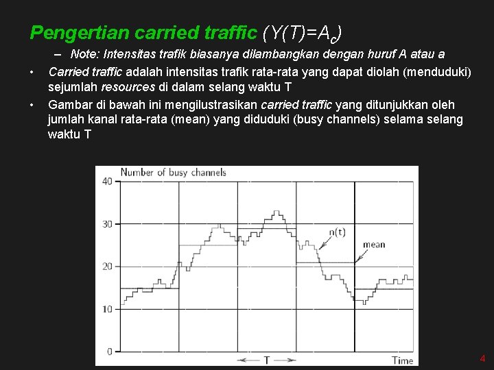 Pengertian carried traffic (Y(T)=Ac) • • – Note: Intensitas trafik biasanya dilambangkan dengan huruf