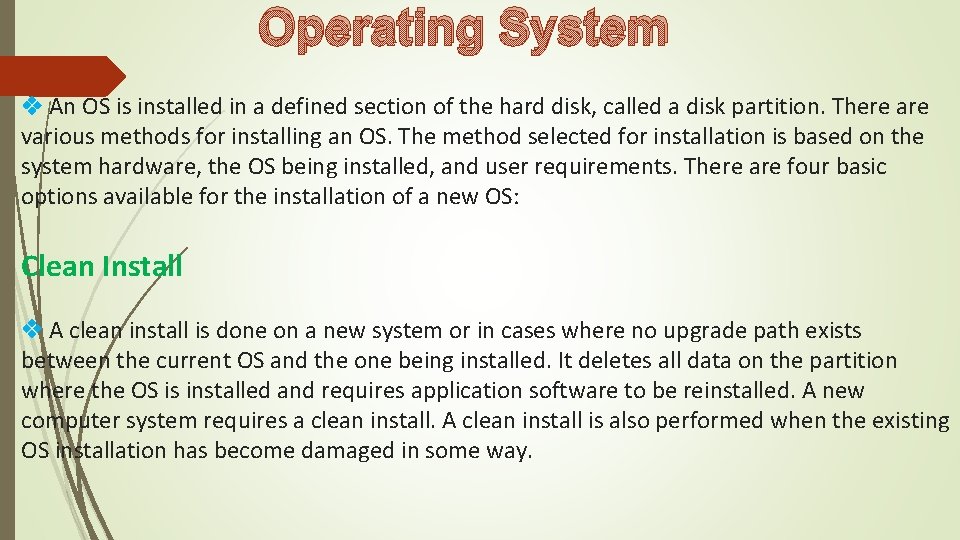 Operating System An OS is installed in a defined section of the hard disk, Operating System An OS is installed in a defined section of the hard disk,