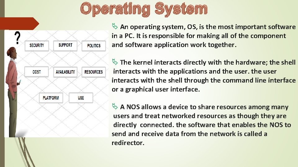 Operating System An operating system, OS, is the most important software in a PC. Operating System An operating system, OS, is the most important software in a PC.