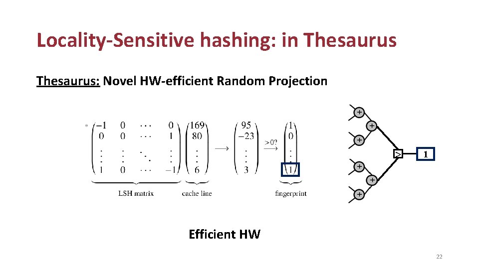 Locality-Sensitive hashing: in Thesaurus: Novel HW-efficient Random Projection Efﬁcient HW implementation * > 1