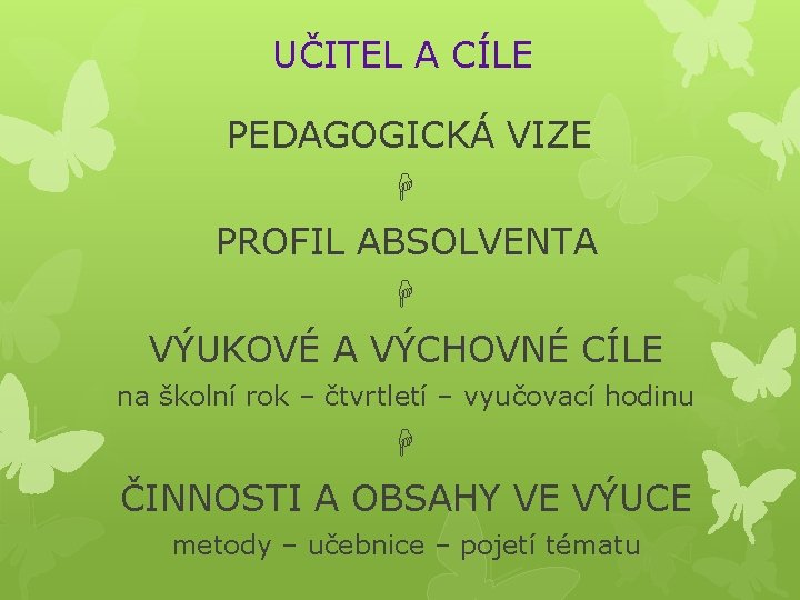 UČITEL A CÍLE PEDAGOGICKÁ VIZE PROFIL ABSOLVENTA VÝUKOVÉ A VÝCHOVNÉ CÍLE na školní rok