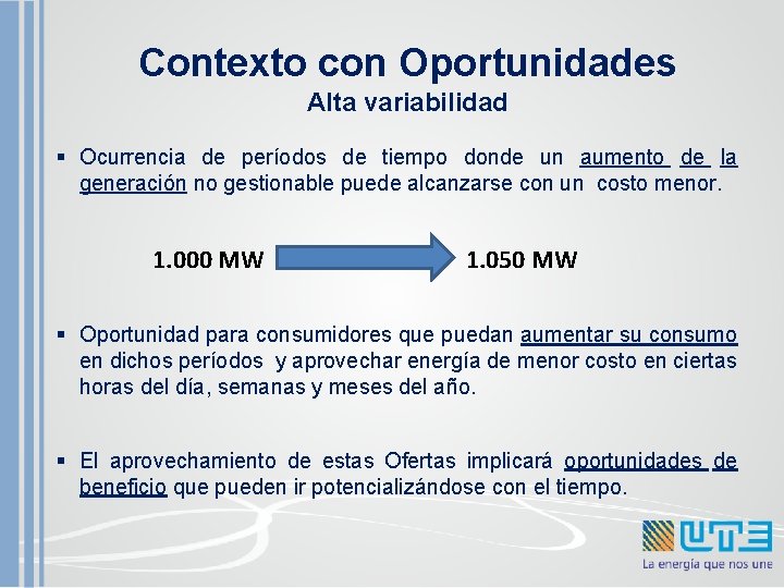 Contexto con Oportunidades Alta variabilidad § Ocurrencia de períodos de tiempo donde un aumento