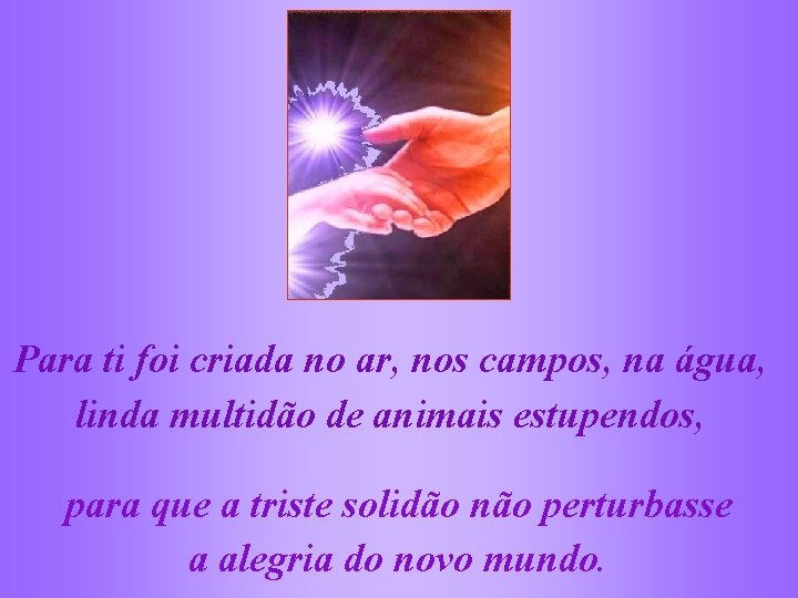 Para ti foi criada no ar, nos campos, na água, linda multidão de animais