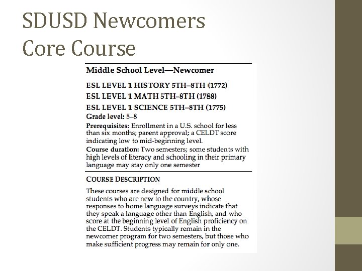 SDUSD Newcomers Core Course 