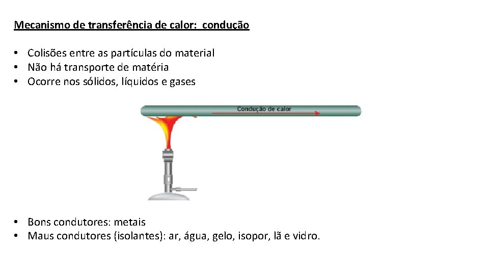 Mecanismo de transferência de calor: condução • Colisões entre as partículas do material •