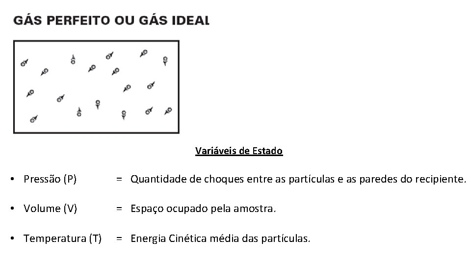 Variáveis de Estado • Pressão (P) = Quantidade de choques entre as partículas e