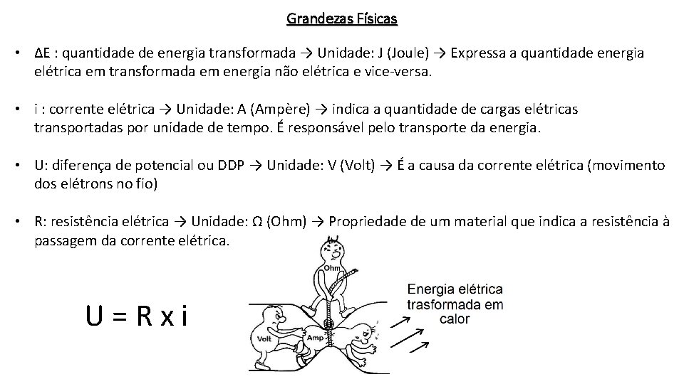 Grandezas Físicas • ΔE : quantidade de energia transformada → Unidade: J (Joule) →