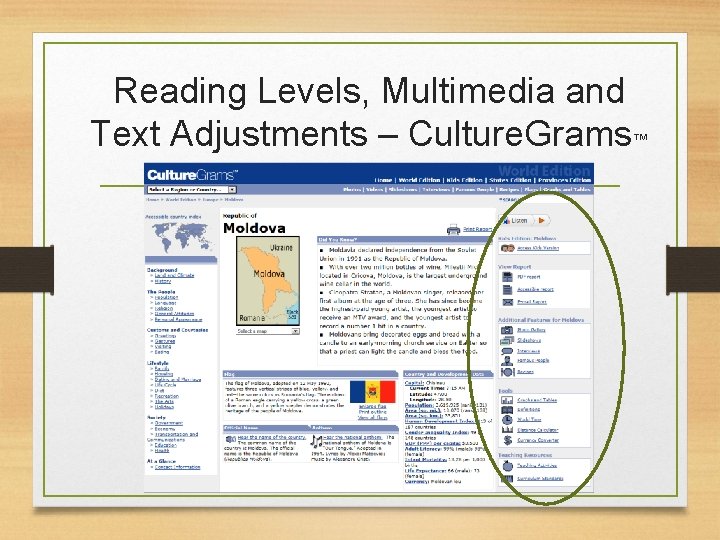 Reading Levels, Multimedia and Text Adjustments – Culture. Grams™ 