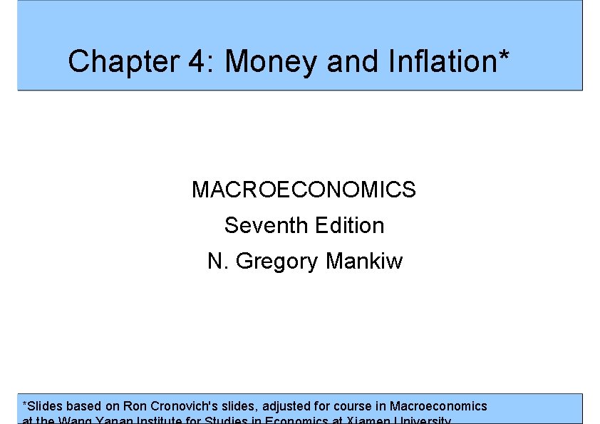 Chapter 4: Money and Inflation* MACROECONOMICS Seventh Edition N. Gregory Mankiw *Slides based on
