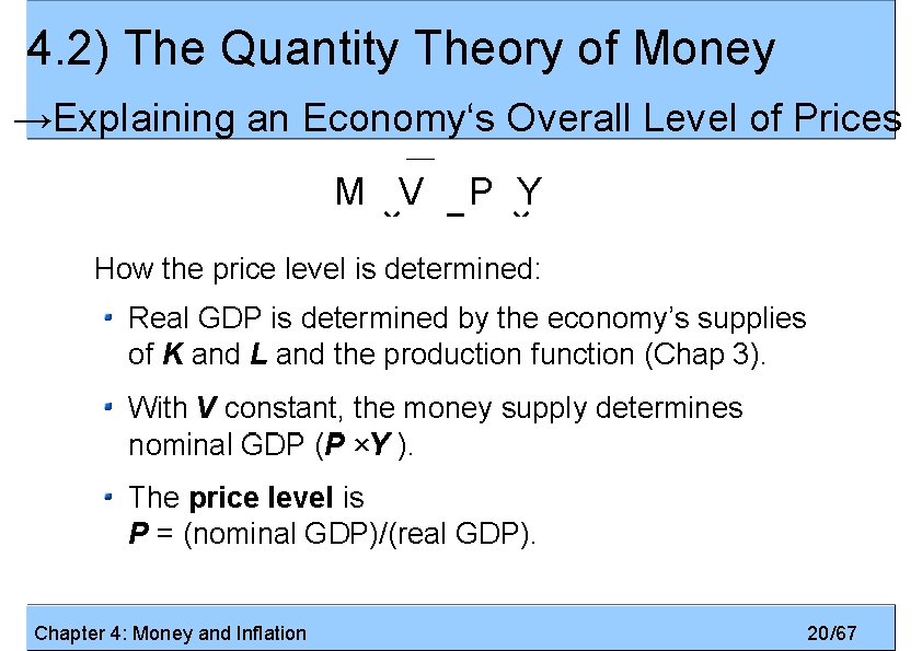 4. 2) The Quantity Theory of Money →Explaining an Economy‘s Overall Level of Prices