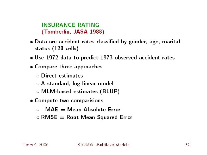Term 4, 2006 BIO 656 --Multilevel Models 32 Term 4, 2006 BIO 656 --Multilevel Models 32