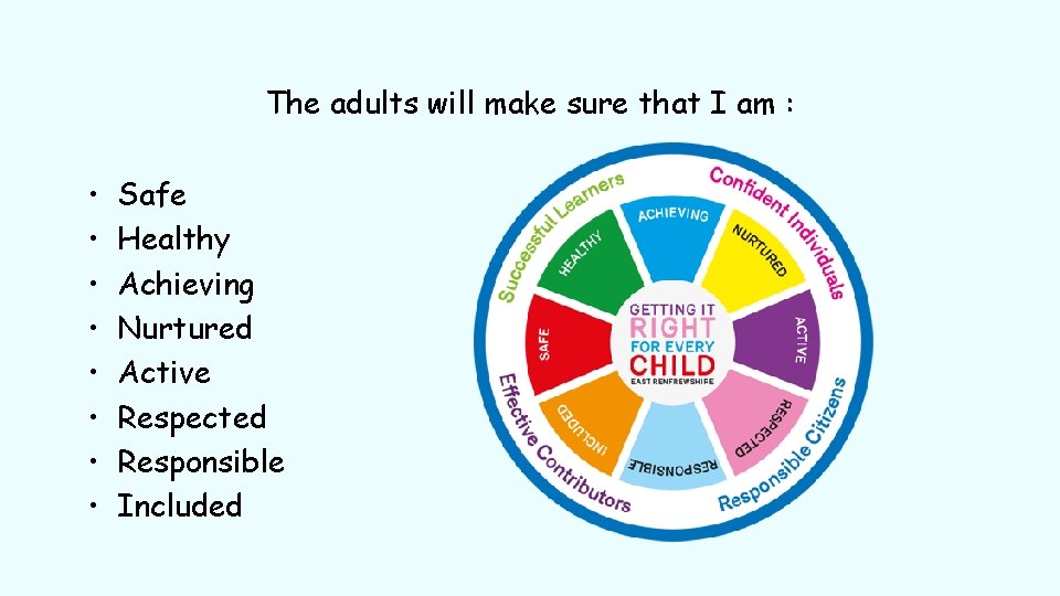 The adults will make sure that I am : • • Safe Healthy Achieving