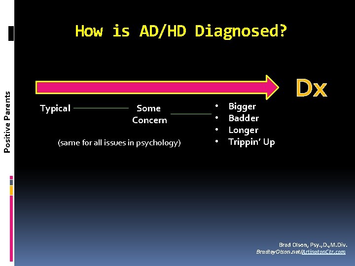 Positive Parents How is AD/HD Diagnosed? Typical Some Concern (same for all issues in