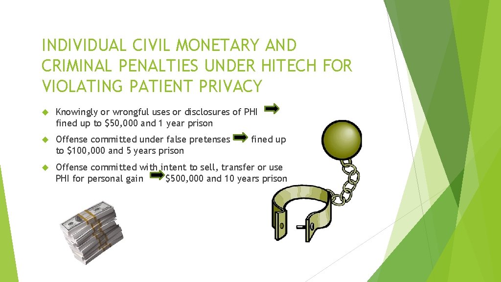 INDIVIDUAL CIVIL MONETARY AND CRIMINAL PENALTIES UNDER HITECH FOR VIOLATING PATIENT PRIVACY Knowingly or