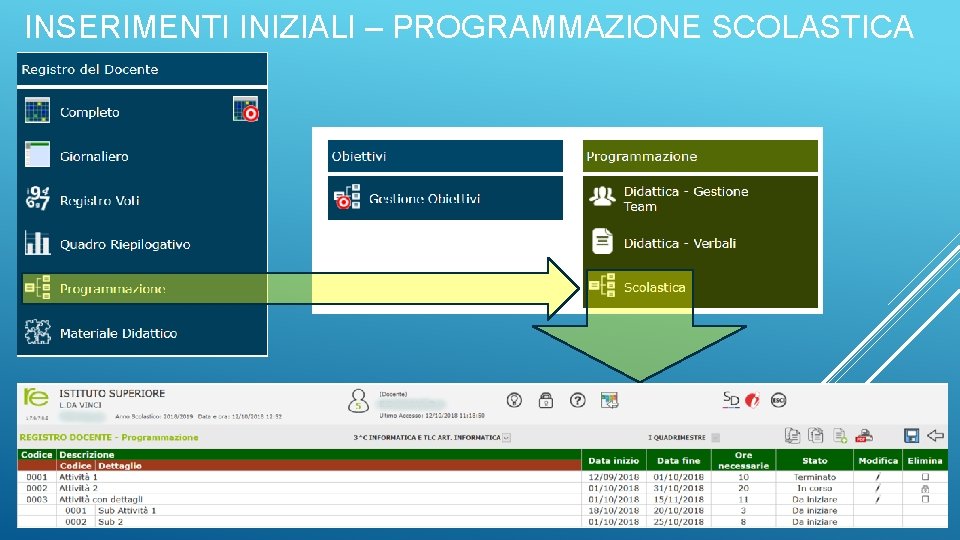 INSERIMENTI INIZIALI – PROGRAMMAZIONE SCOLASTICA 