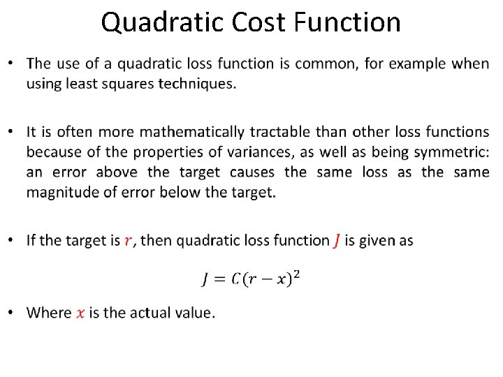 Quadratic Cost Function 