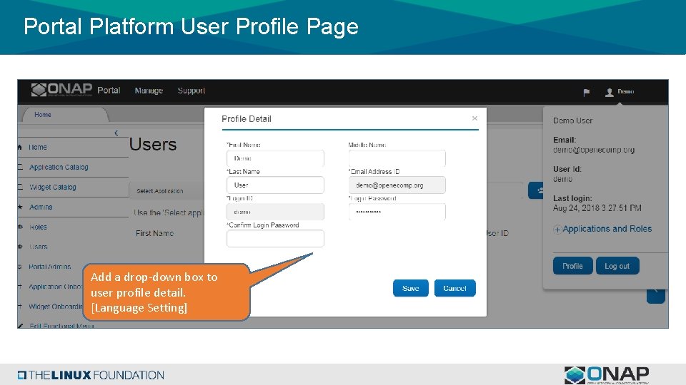 Portal Platform User Profile Page Add a drop-down box to user profile detail. [Language