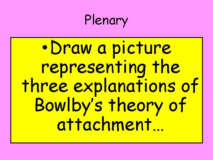 Plenary • Draw a picture representing the three explanations of Bowlby’s theory of attachment…