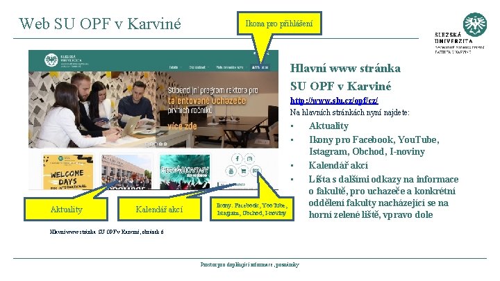 Web SU OPF v Karviné Ikona pro přihlášení Hlavní www stránka SU OPF v