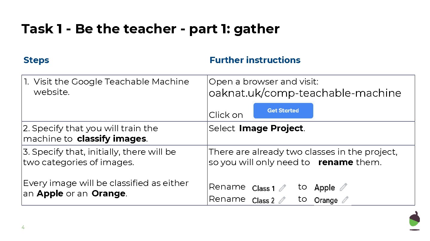 Task 1 - Be the teacher - part 1: gather Steps Further instructions 1.