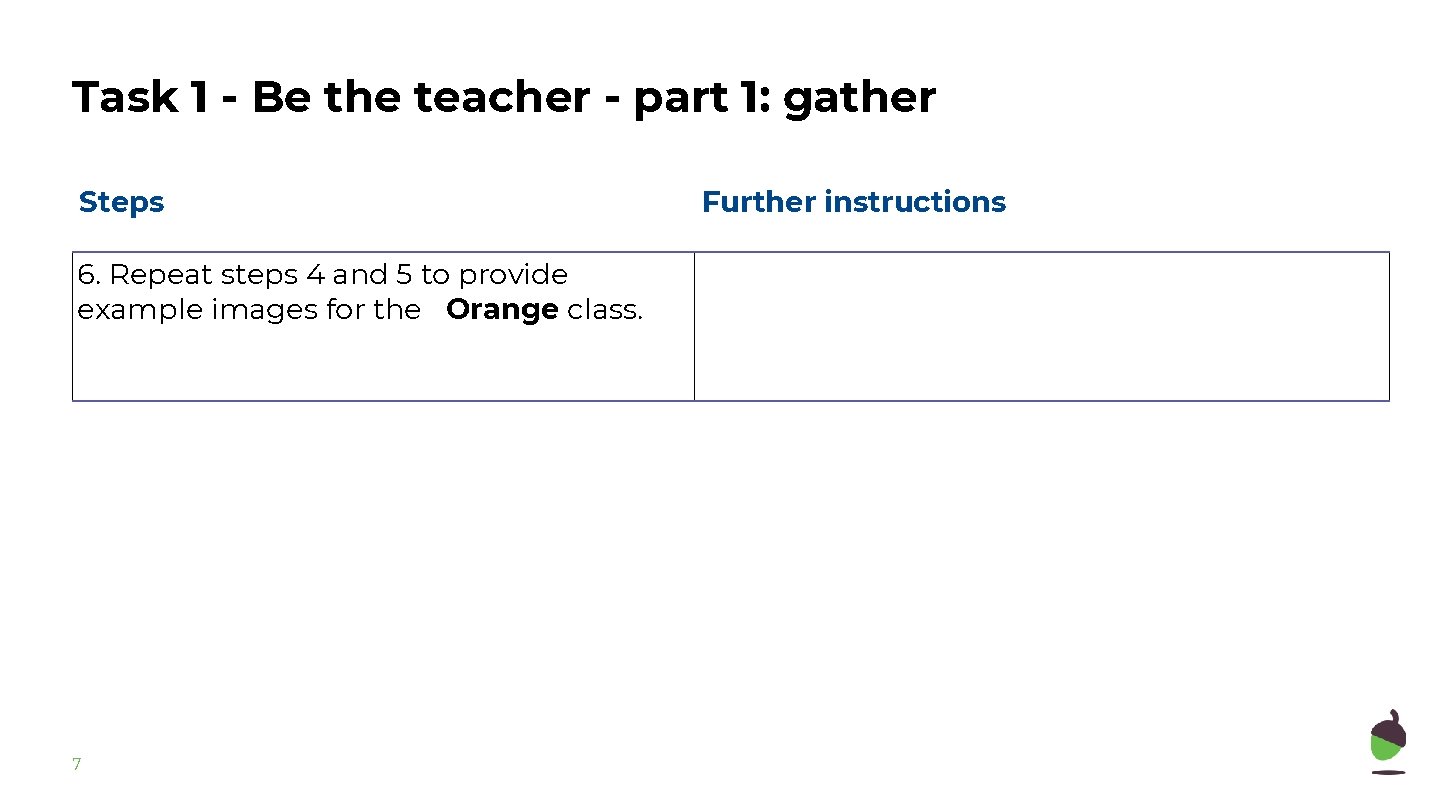 Task 1 - Be the teacher - part 1: gather Steps 6. Repeat steps