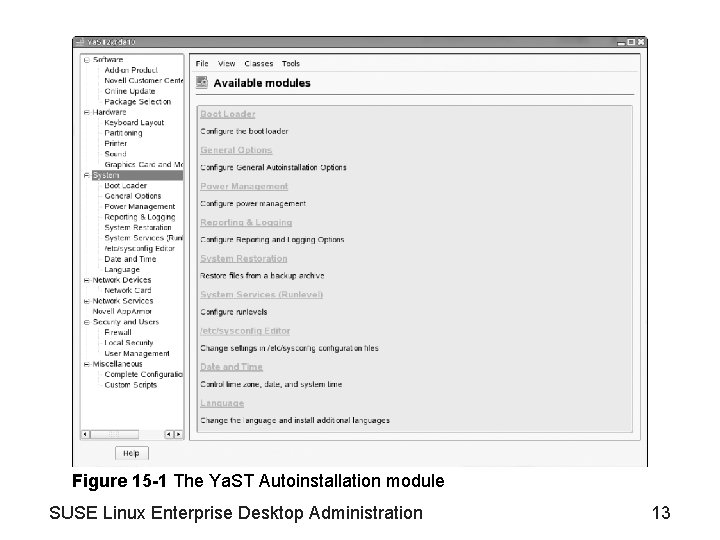 Figure 15 -1 The Ya. ST Autoinstallation module SUSE Linux Enterprise Desktop Administration 13