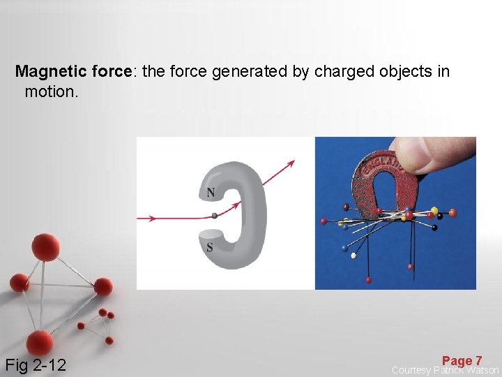 Magnetic force: the force generated by charged objects in motion. Fig 2 -12 Page
