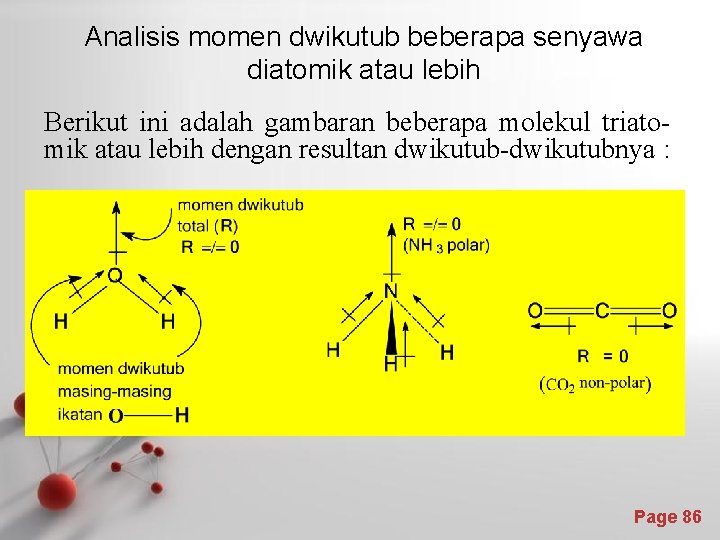 Analisis momen dwikutub beberapa senyawa diatomik atau lebih Berikut ini adalah gambaran beberapa molekul