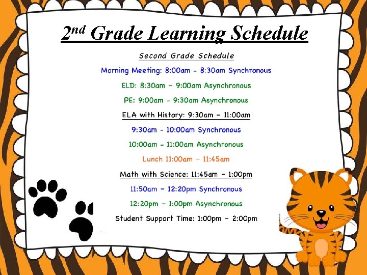 2 nd Grade Learning Schedule 
