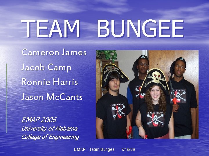 TEAM BUNGEE Cameron James Jacob Camp Ronnie Harris Jason Mc. Cants EMAP 2006 University