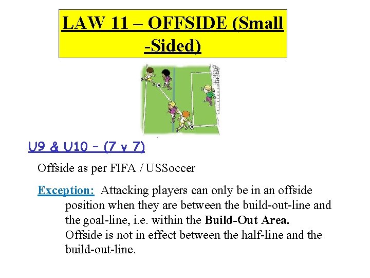 LAW 11 – OFFSIDE (Small -Sided) U 9 & U 10 – (7 v