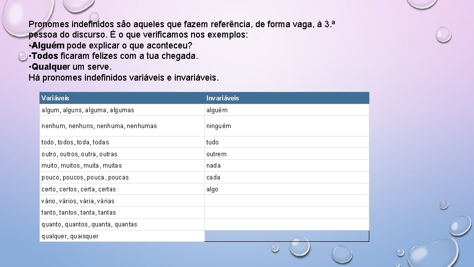 Pronomes indefinidos são aqueles que fazem referência, de forma vaga, à 3. ª pessoa