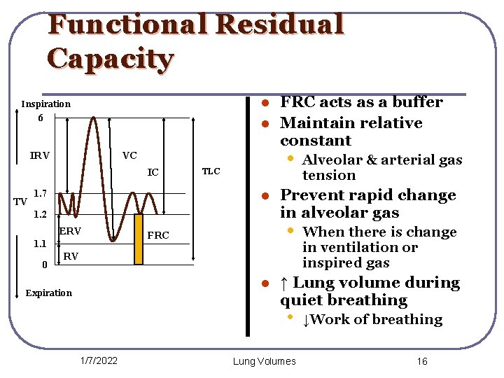 Functional Residual Capacity l Inspiration 6 l IC TV • VC IRV 1. 7 Functional Residual Capacity l Inspiration 6 l IC TV • VC IRV 1. 7