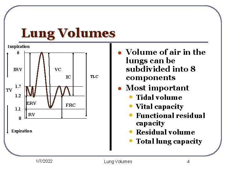 Lung Volumes Inspiration l 6 VC IRV IC TV 1. 7 l 1. 2 Lung Volumes Inspiration l 6 VC IRV IC TV 1. 7 l 1. 2