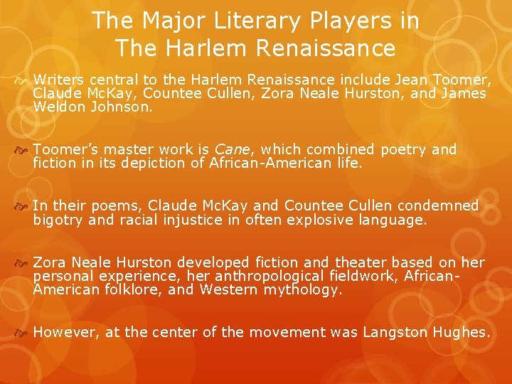 The Major Literary Players in The Harlem Renaissance Writers central to the Harlem Renaissance