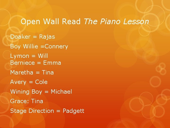 Open Wall Read The Piano Lesson Doaker = Rajas Boy Willie =Connery Lymon =