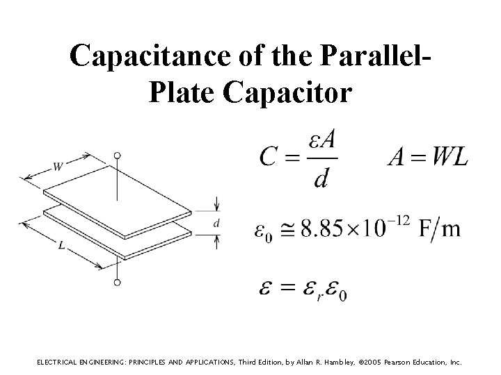 Capacitance of the Parallel. Plate Capacitor ELECTRICAL ENGINEERING: PRINCIPLES AND APPLICATIONS, Third Edition, by