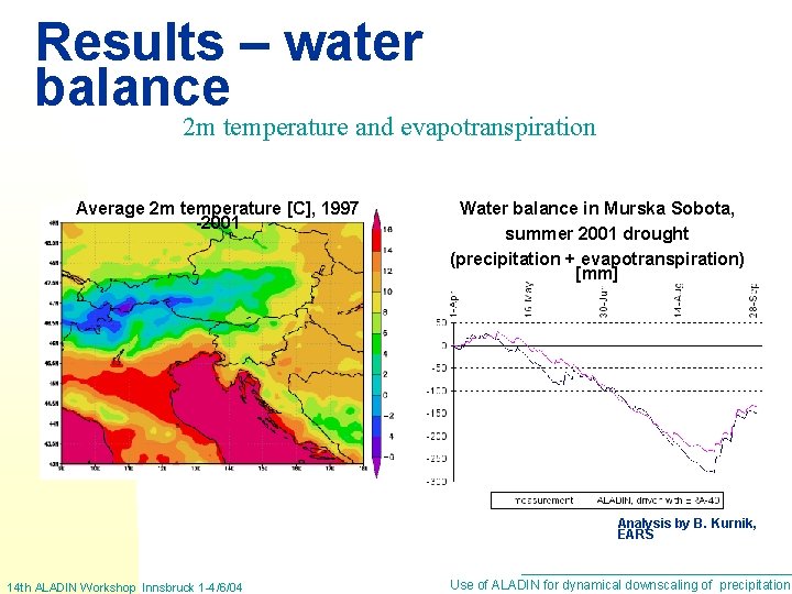 Results – water balance 2 m temperature and evapotranspiration Average 2 m temperature [C],