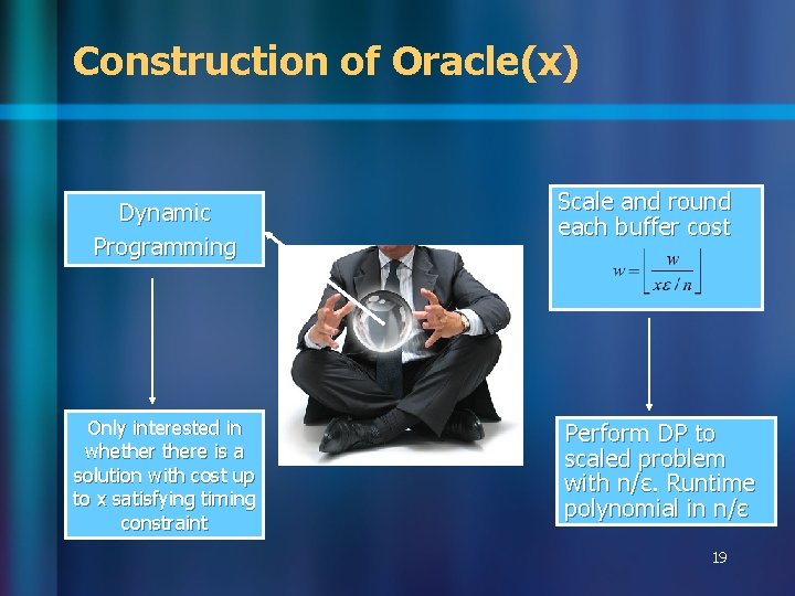 Construction of Oracle(x) Dynamic Programming Only interested in whethere is a solution with cost