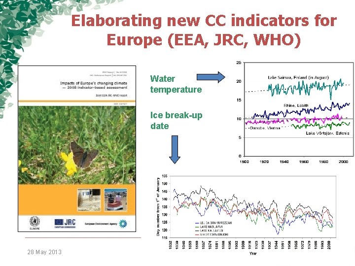 Elaborating new CC indicators for Europe (EEA, JRC, WHO) Water temperature Ice break-up date Elaborating new CC indicators for Europe (EEA, JRC, WHO) Water temperature Ice break-up date